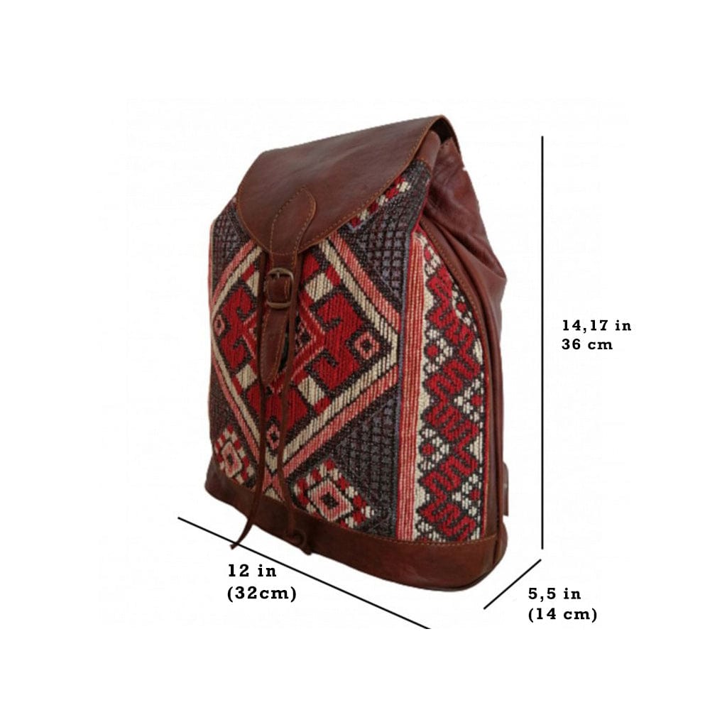 Handmade Backpack Rustic Boho style leather with kilim - Brooklyn Leather goods