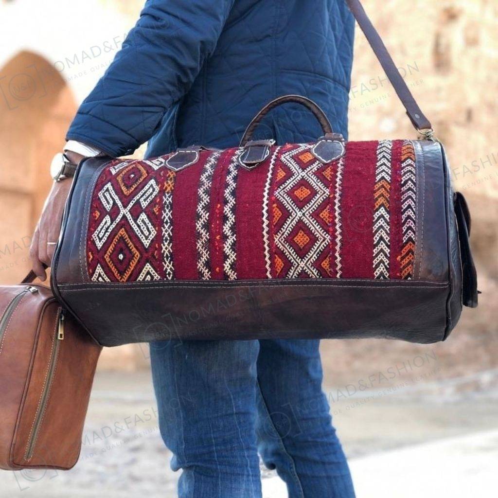 Leather Kilim Travel Bag carry on duffel bag - Brooklyn Leather goods