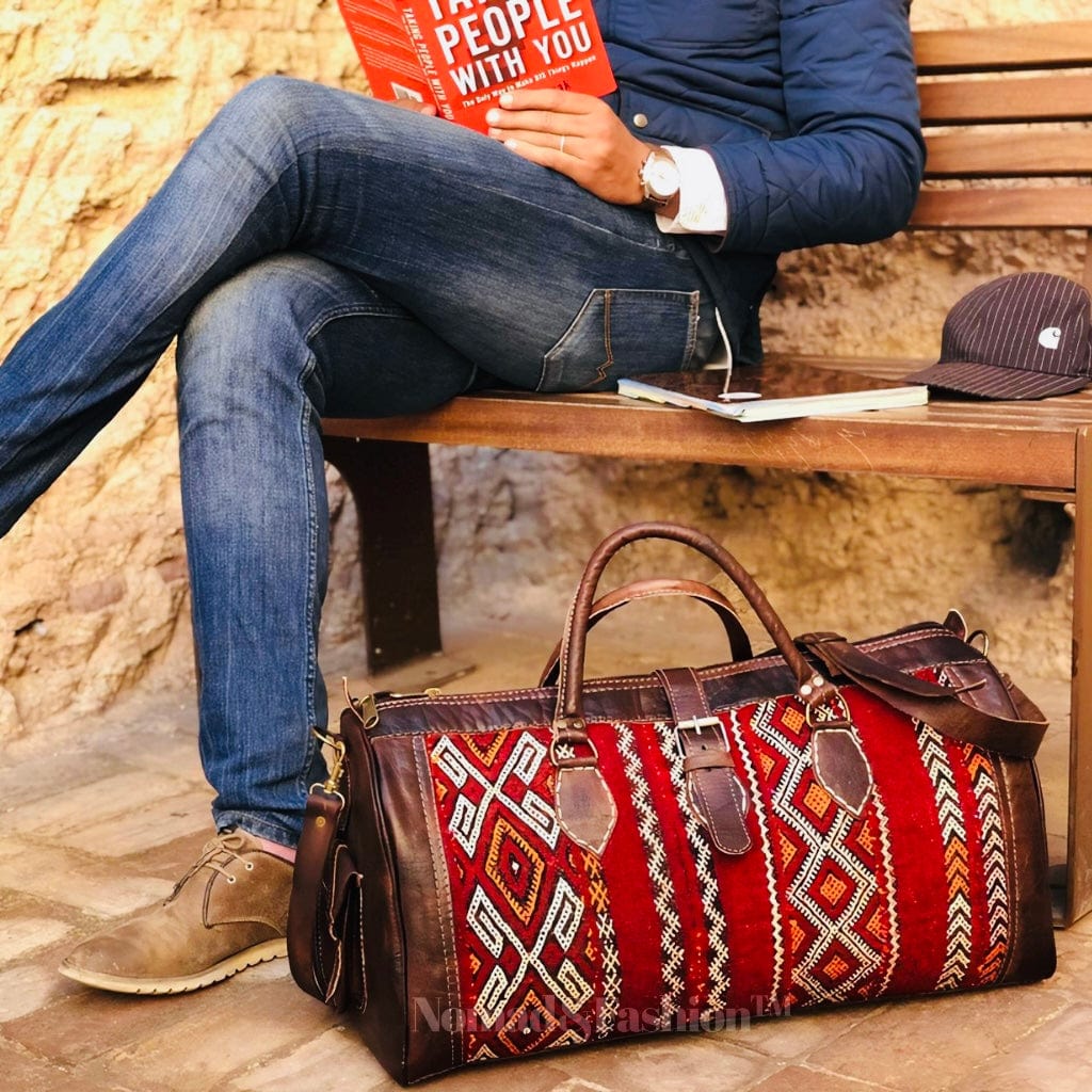 Marrakech Voyager Premium Leather Kilim Travel Bag - Brooklyn Leather goods