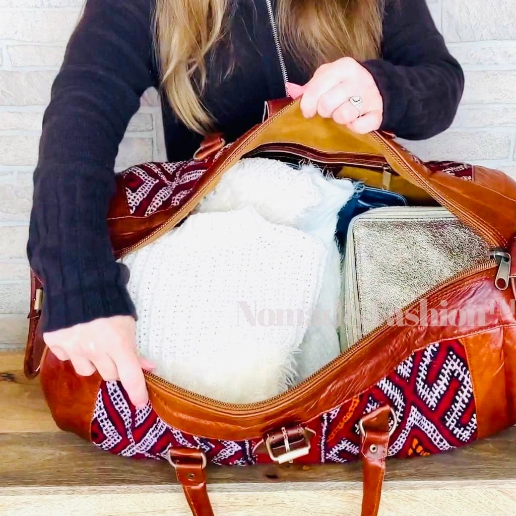 Marrakech Voyager Premium Leather Kilim Travel Bag - Brooklyn Leather goods