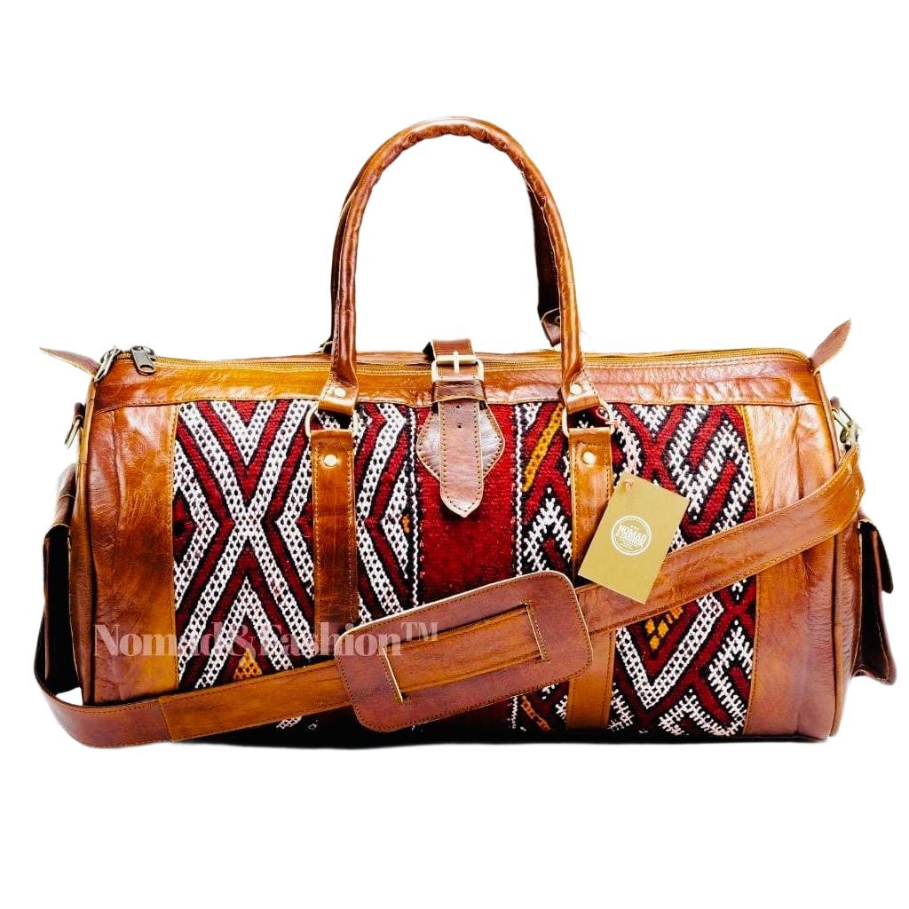 Marrakech Voyager Premium Leather Kilim Travel Bag - Brooklyn Leather goods