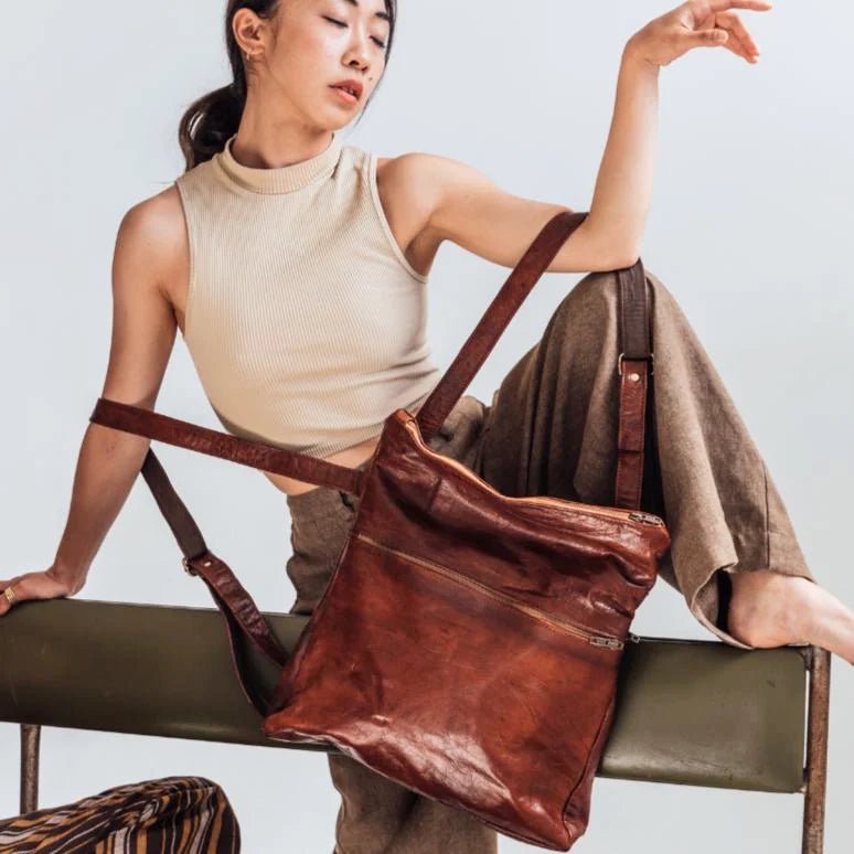 Sahara Nomad Tote Backpack – Handmade Vegetable-Tanned Leather Convertible Bag, Limited Edition - Brooklyn Leather goods