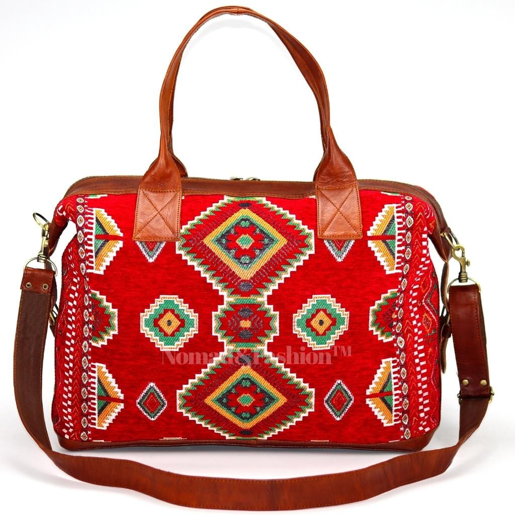 Travel bag Leather with kilim Shoulder Duffle Bag weekender - Brooklyn Leather goods