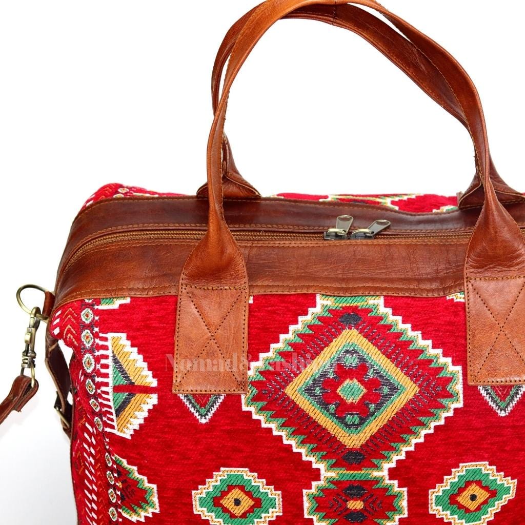 Travel bag Leather with kilim Shoulder Duffle Bag weekender - Brooklyn Leather goods