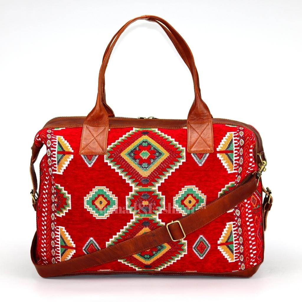 Travel bag Leather with kilim Shoulder Duffle Bag weekender - Brooklyn Leather goods