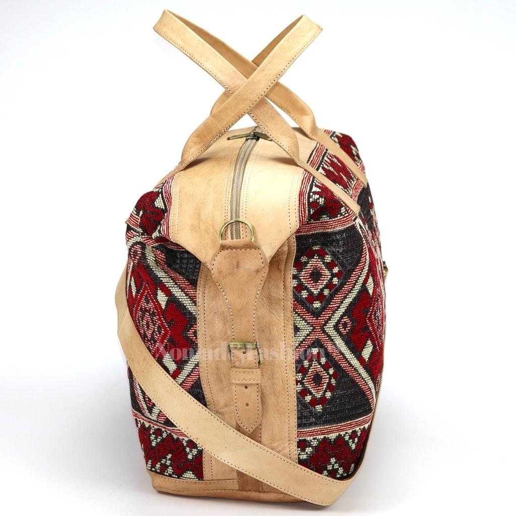 travel bag Leather with Red kilim Shoulder Duffle Bag weekender Natural - Brooklyn Leather goods