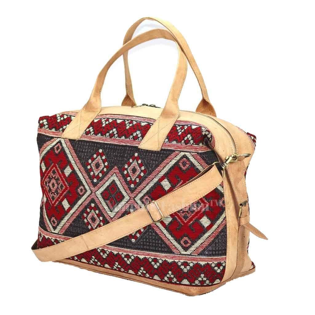 travel bag Leather with Red kilim Shoulder Duffle Bag weekender Natural - Brooklyn Leather goods