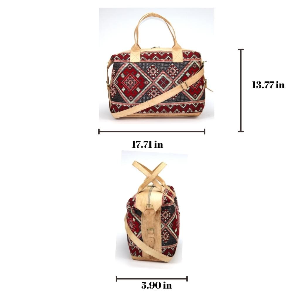 travel bag Leather with Red kilim Shoulder Duffle Bag weekender Natural - Brooklyn Leather goods