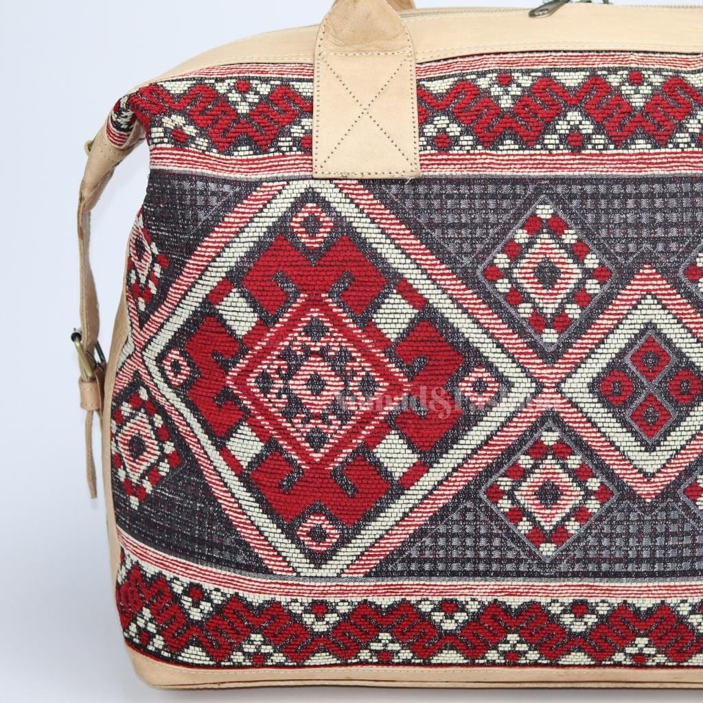 travel bag Leather with Red kilim Shoulder Duffle Bag weekender Natural - Brooklyn Leather goods