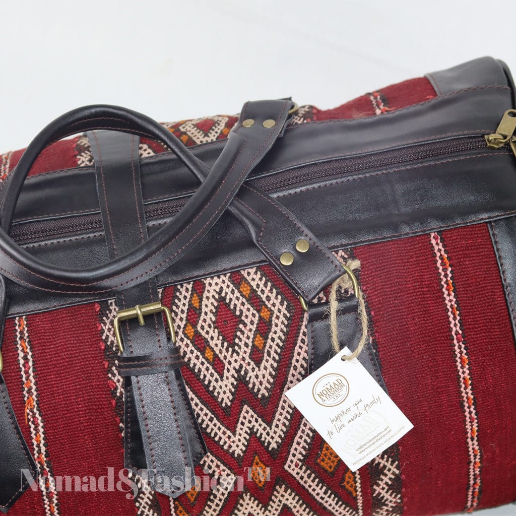 Travel Bag with kilim Black ,eco friendly Leather - Brooklyn Leather goods