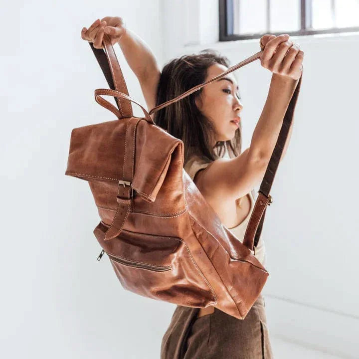 Nomad Trekker  Unisex Leather Backpack – Premium Handmade Travel &amp; Work Backpack