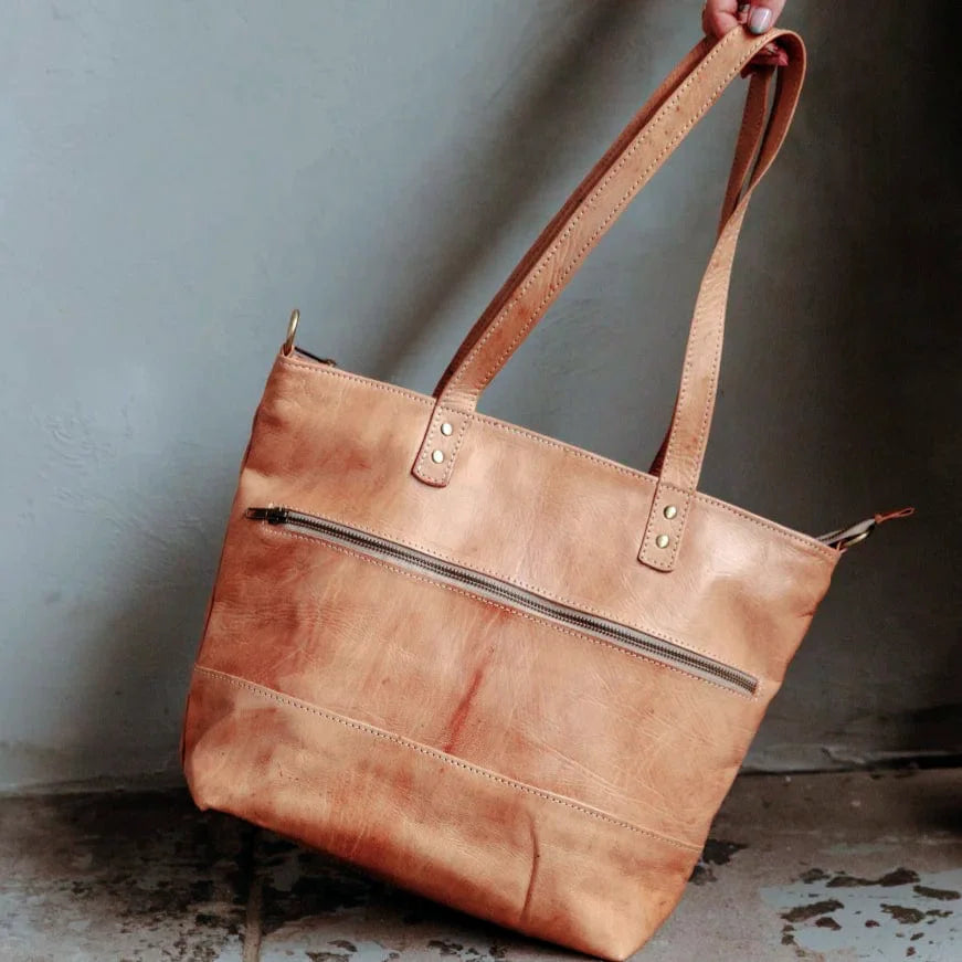 Mogador Leather Tote Shoulder Bag – Premium Handmade Carryall with Crossbody Strap