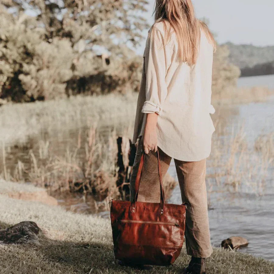 Mogador Leather Tote Shoulder Bag – Premium Handmade Carryall with Crossbody Strap