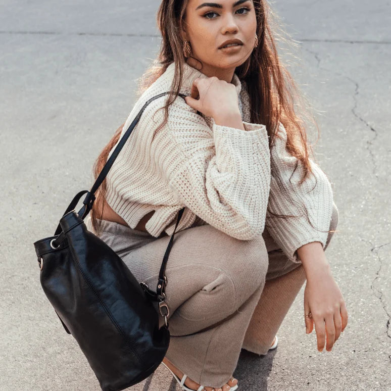 Atlas Ridge Leather Bucket Bag – Convertible Crossbody Backpack