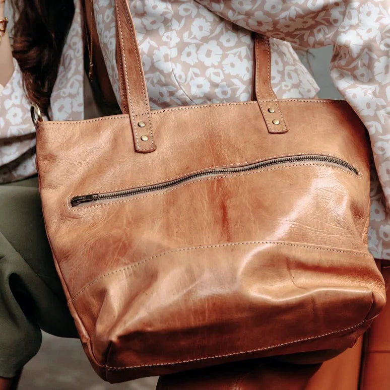 Mogador Leather Tote Shoulder Bag – Premium Handmade Carryall with Crossbody Strap