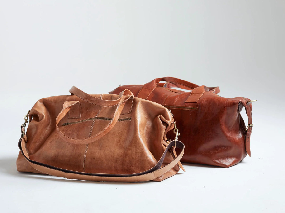 Nomad Voyager Leather Weekender Bag – Handmade Large Leather Duffle