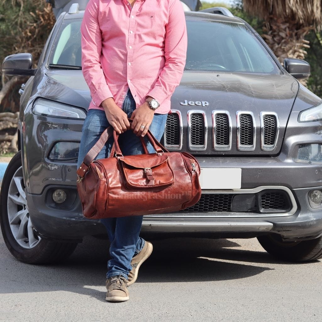 Duffle Bag Carry On Travel Weekender Overnight Bag with Leather Shoulder Strap - Brooklyn Leather goods