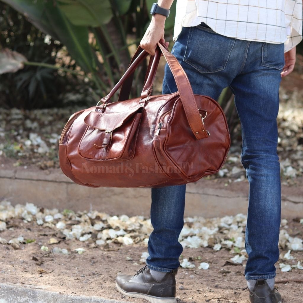Duffle Bag Carry On Travel Weekender Overnight Bag with Leather Shoulder Strap - Brooklyn Leather goods
