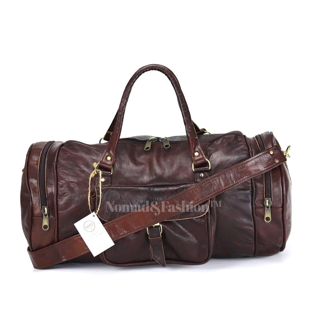 Duffle Bag Carry On Travel Weekender Overnight Bag with Leather Shoulder Strap - Brooklyn Leather goods