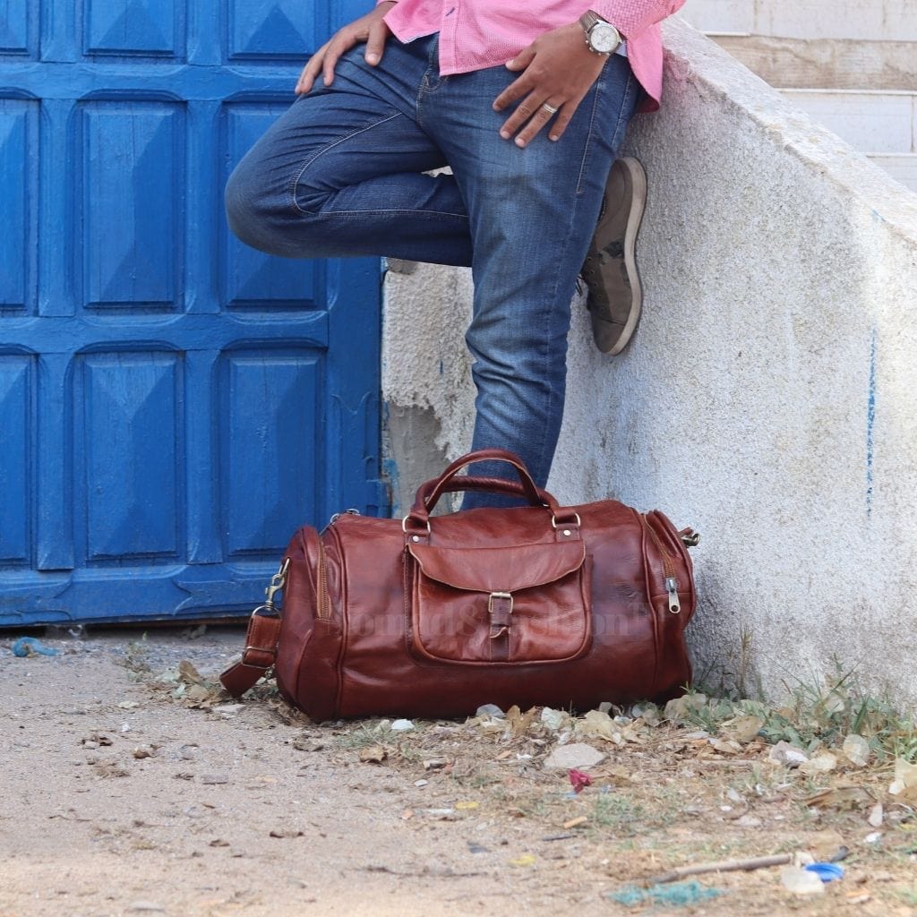 Duffle Bag Carry On Travel Weekender Overnight Bag with Leather Shoulder Strap - Brooklyn Leather goods