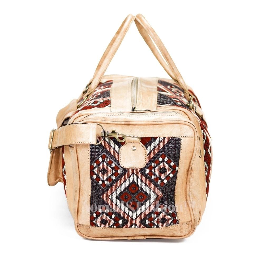 Genuine kilim Leather Duffle Kilim Bag Round Carry On Travel Weekender Overnight Bag Natural - Brooklyn Leather goods
