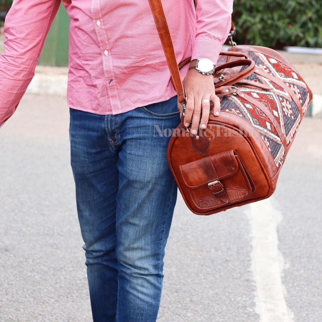 Genuine Leather Duffle Kilim Bag Large Carry On Travel Weekender - Brooklyn Leather goods