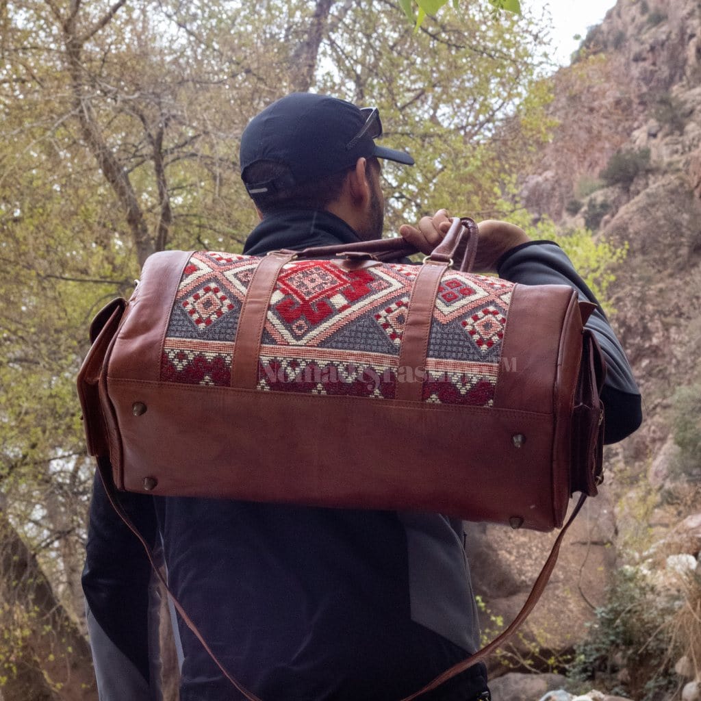 Genuine Leather Duffle Kilim Bag Large Carry On Travel Weekender - Brooklyn Leather goods