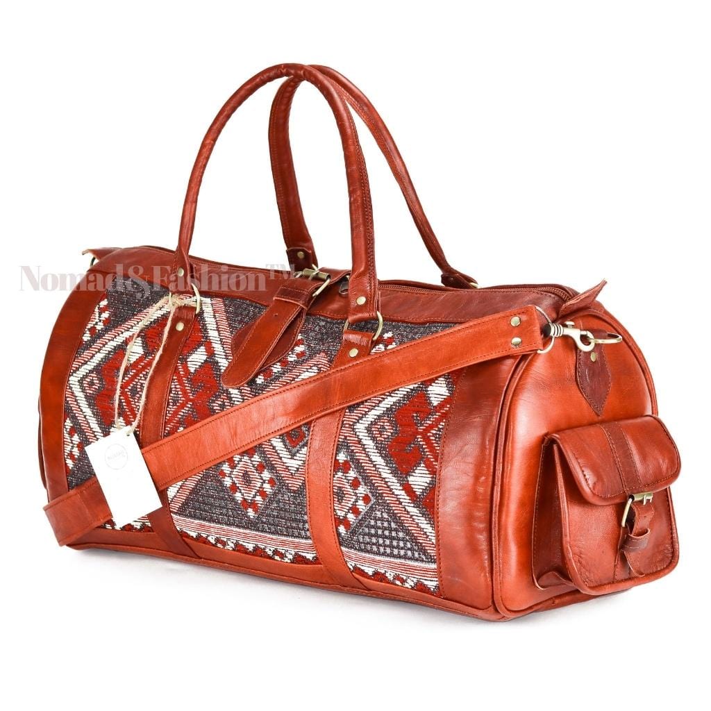Genuine Leather Duffle Kilim Bag Large Carry On Travel Weekender - Brooklyn Leather goods