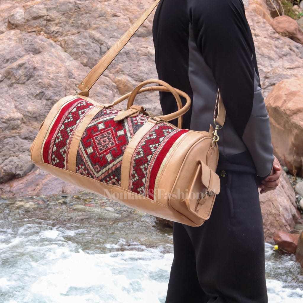 Genuine Leather Duffle Kilim Bag Large Carry On Travel Weekender - Brooklyn Leather goods