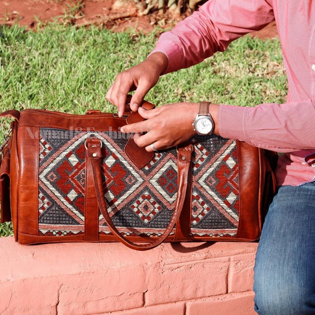 Genuine Leather Duffle Kilim Bag Large Carry On Travel Weekender - Brooklyn Leather goods