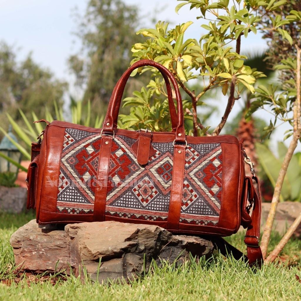 Genuine Leather Duffle Kilim Bag Large Carry On Travel Weekender - Brooklyn Leather goods