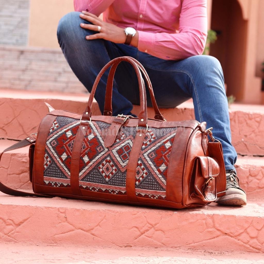 Genuine Leather Duffle Kilim Bag Large Carry On Travel Weekender - Brooklyn Leather goods