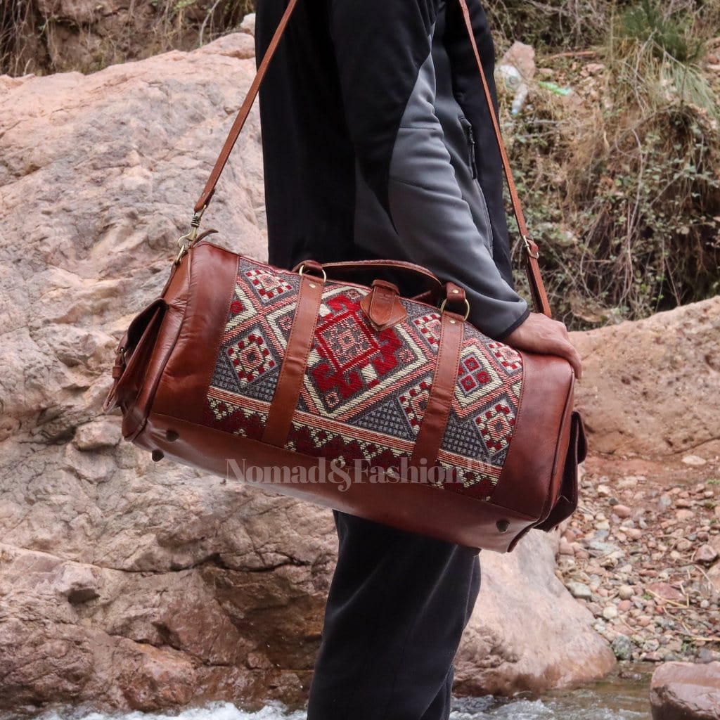 Genuine Leather Duffle Kilim Bag Large Carry On Travel Weekender - Brooklyn Leather goods