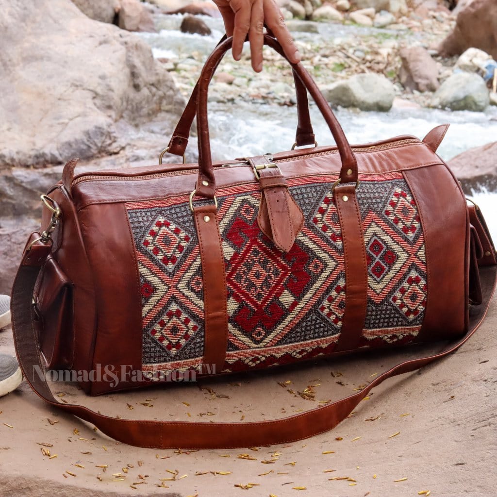 Genuine Leather Duffle Kilim Bag Large Carry On Travel Weekender - Brooklyn Leather goods
