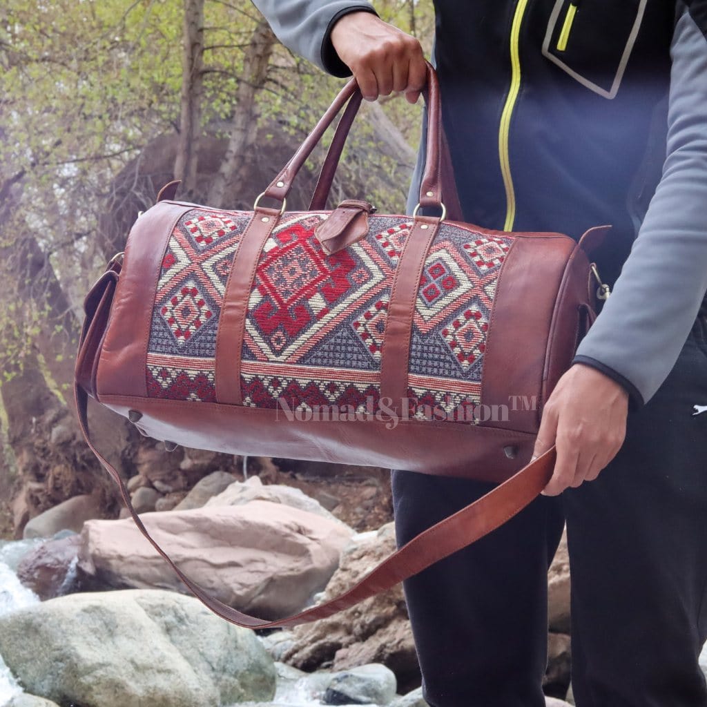 Genuine Leather Duffle Kilim Bag Large Carry On Travel Weekender - Brooklyn Leather goods