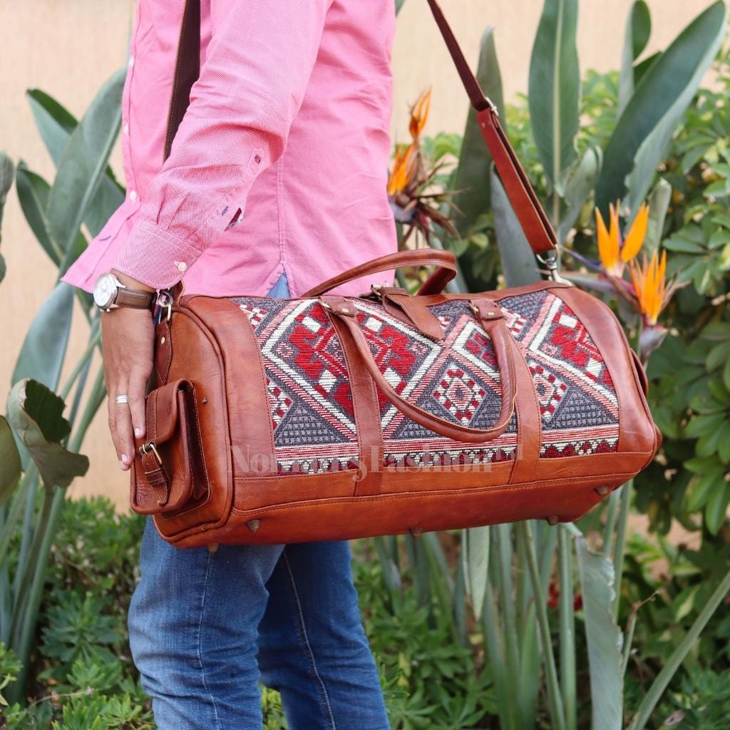 Genuine Leather Duffle Kilim Bag Large Carry On Travel Weekender - Brooklyn Leather goods