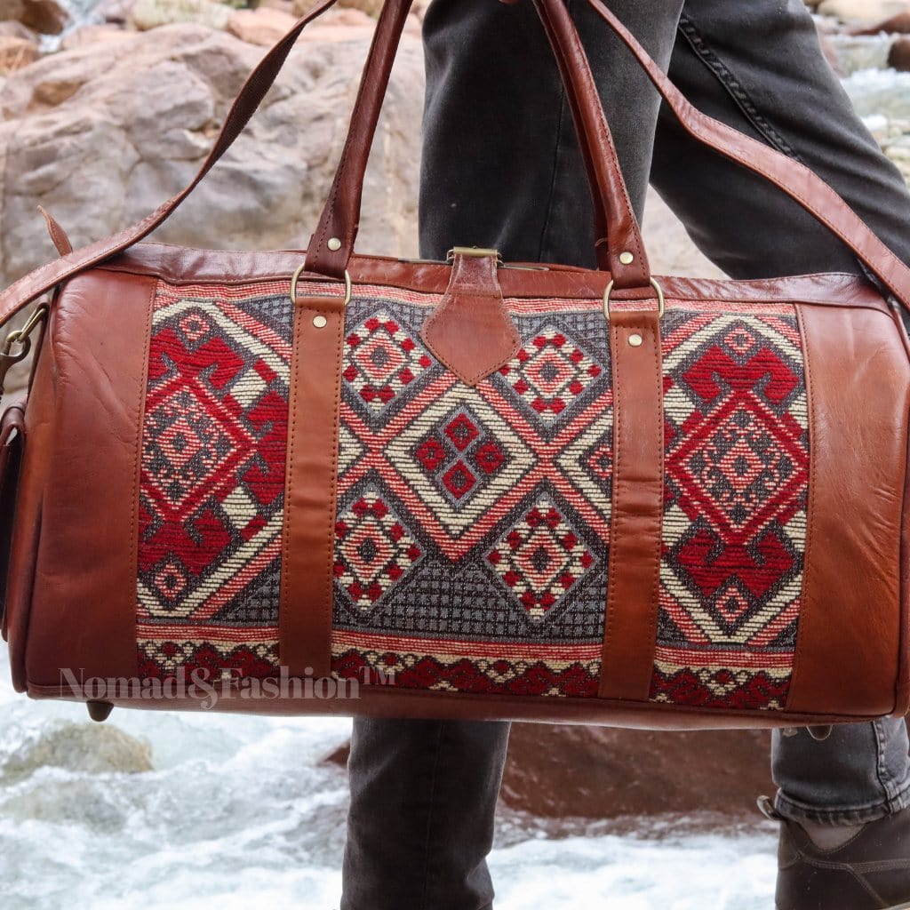 Genuine Leather Duffle Kilim Bag Large Carry On Travel Weekender - Brooklyn Leather goods