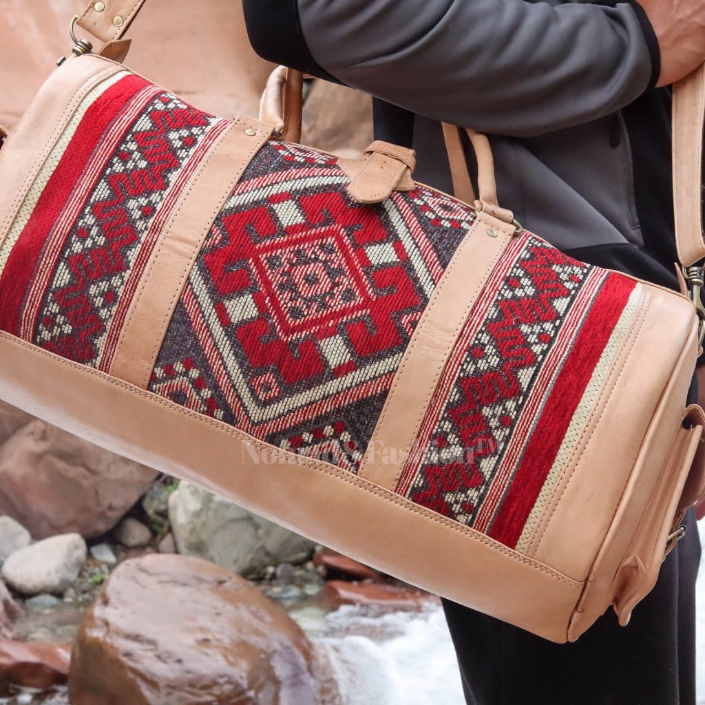 Genuine Leather Duffle Kilim Bag Large Carry On Travel Weekender - Brooklyn Leather goods