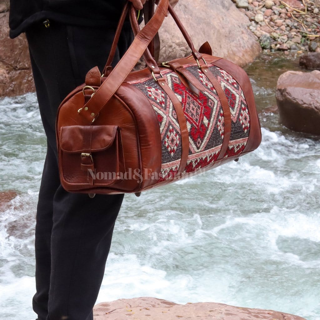 Genuine Leather Duffle Kilim Bag Large Carry On Travel Weekender - Brooklyn Leather goods