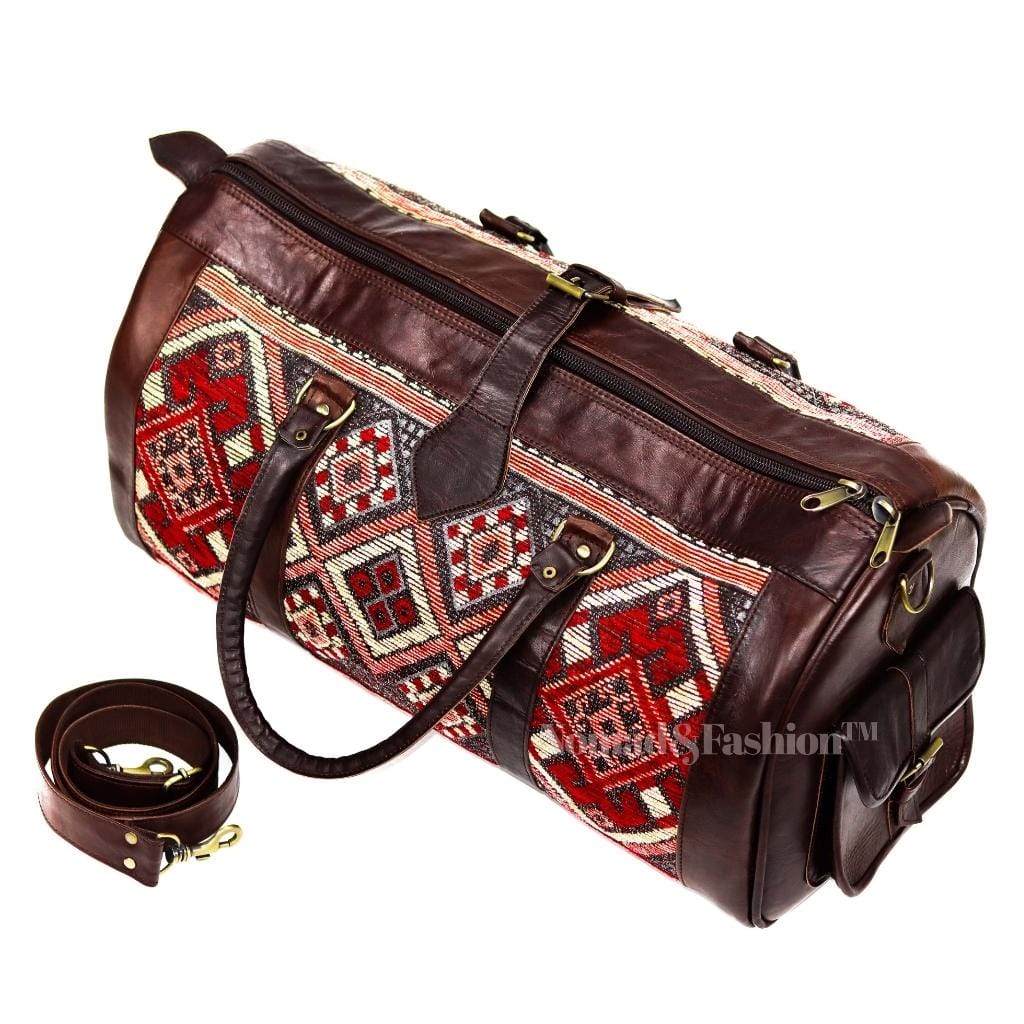 Genuine Leather Duffle Kilim Bag Large Carry On Travel Weekender - Brooklyn Leather goods