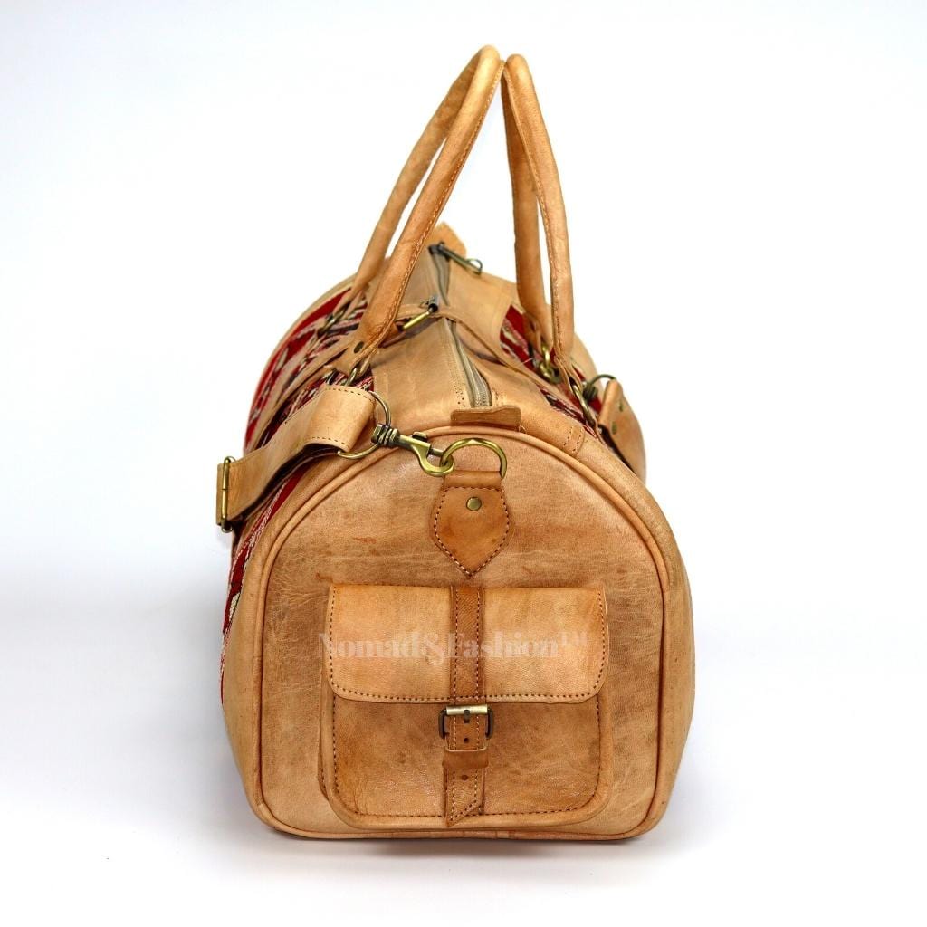 Genuine Leather Duffle Kilim Bag Large Carry On Travel Weekender Overnight Bag Natural - Brooklyn Leather goods