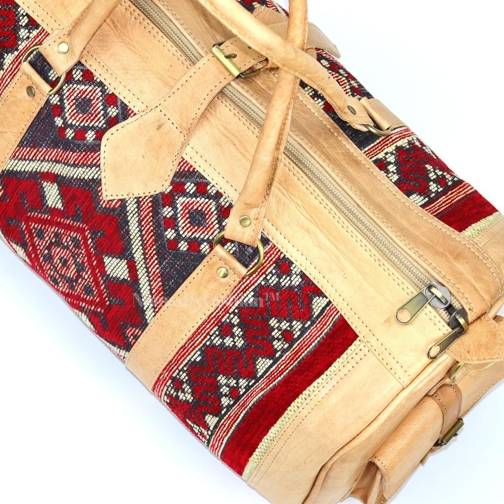 Genuine Leather Duffle Kilim Bag Large Carry On Travel Weekender Overnight Bag Natural - Brooklyn Leather goods