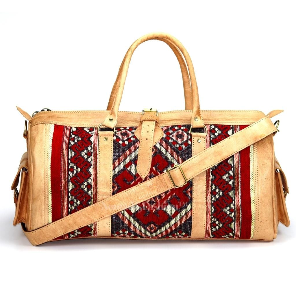 Genuine Leather Duffle Kilim Bag Large Carry On Travel Weekender Overnight Bag Natural - Brooklyn Leather goods