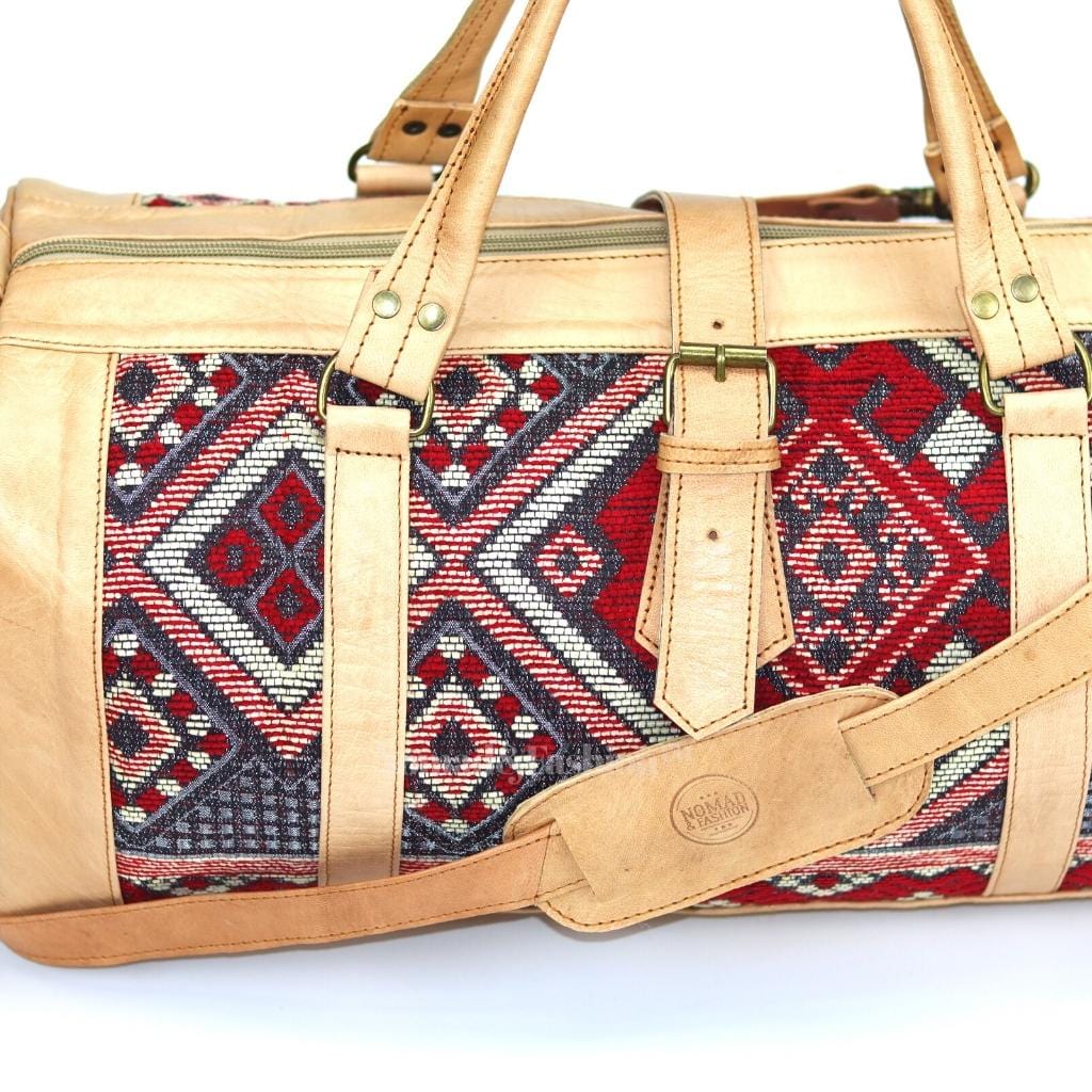 Genuine Leather Duffle Kilim Bag Large Carry On Travel Weekender Overnight Bag Natural - Brooklyn Leather goods