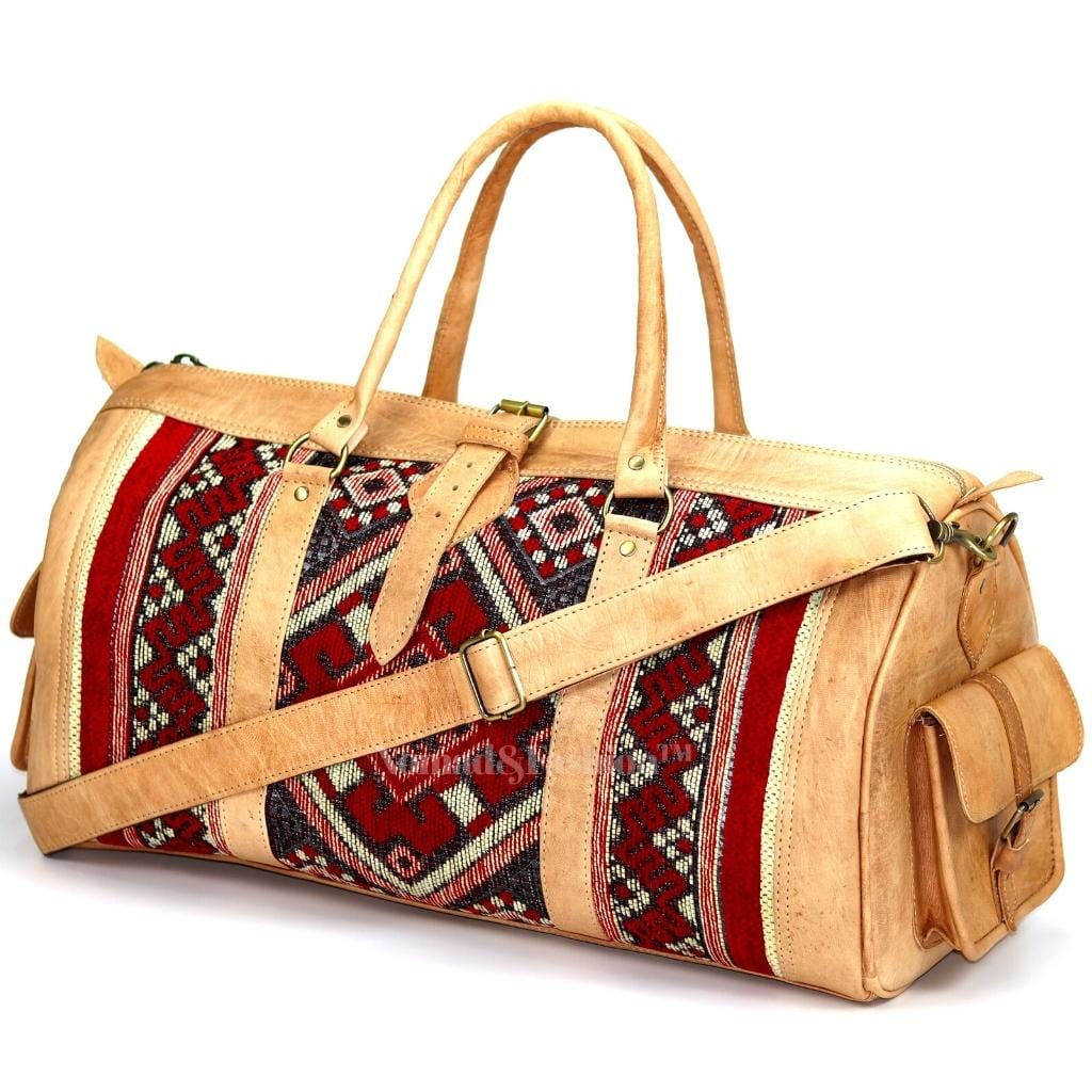 Genuine Leather Duffle Kilim Bag Large Carry On Travel Weekender Overnight Bag Natural - Brooklyn Leather goods