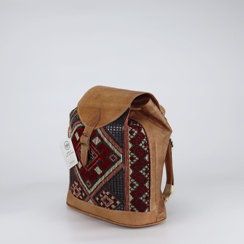 Handmade Backpack Rustic Boho style leather with kilim - Brooklyn Leather goods