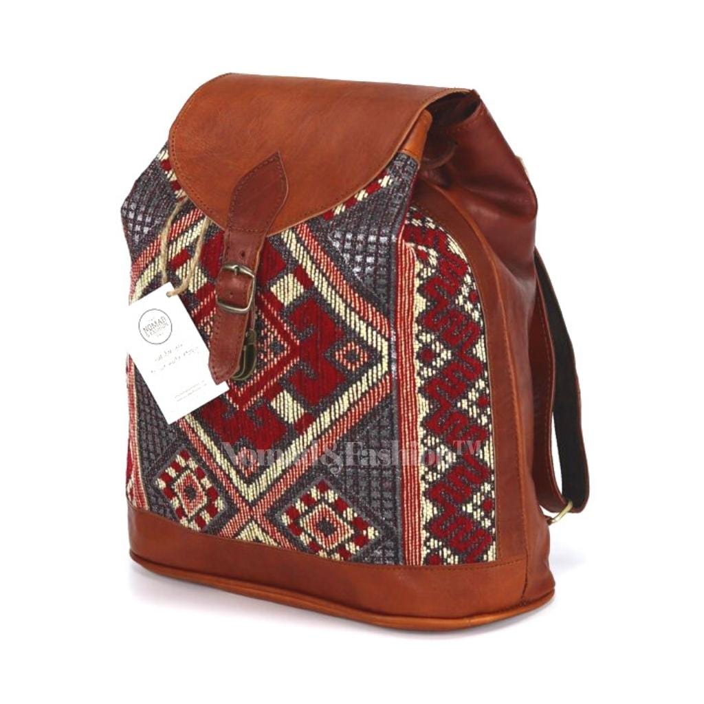 Handmade Backpack Rustic Boho style leather with kilim - Brooklyn Leather goods