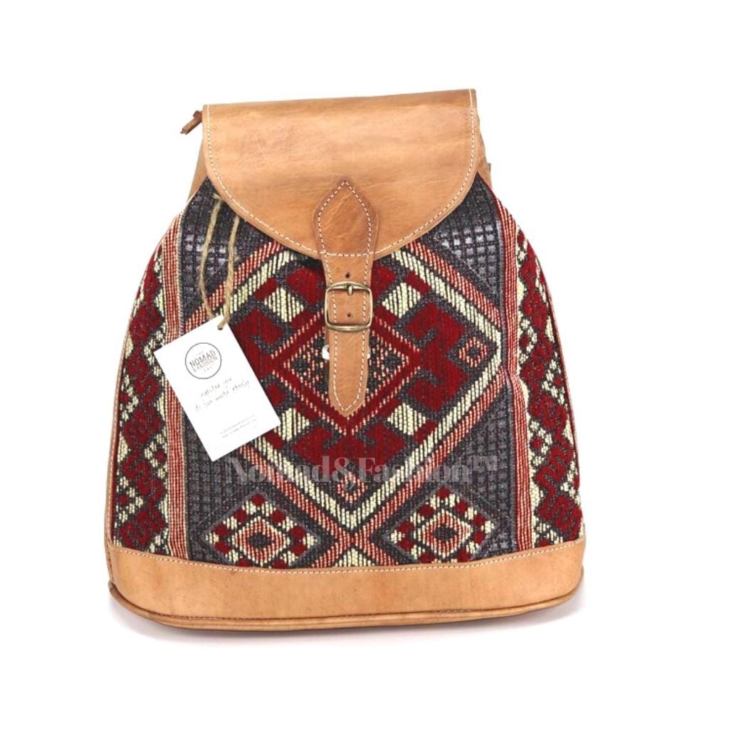 Handmade Backpack Rustic Boho style leather with kilim - Brooklyn Leather goods