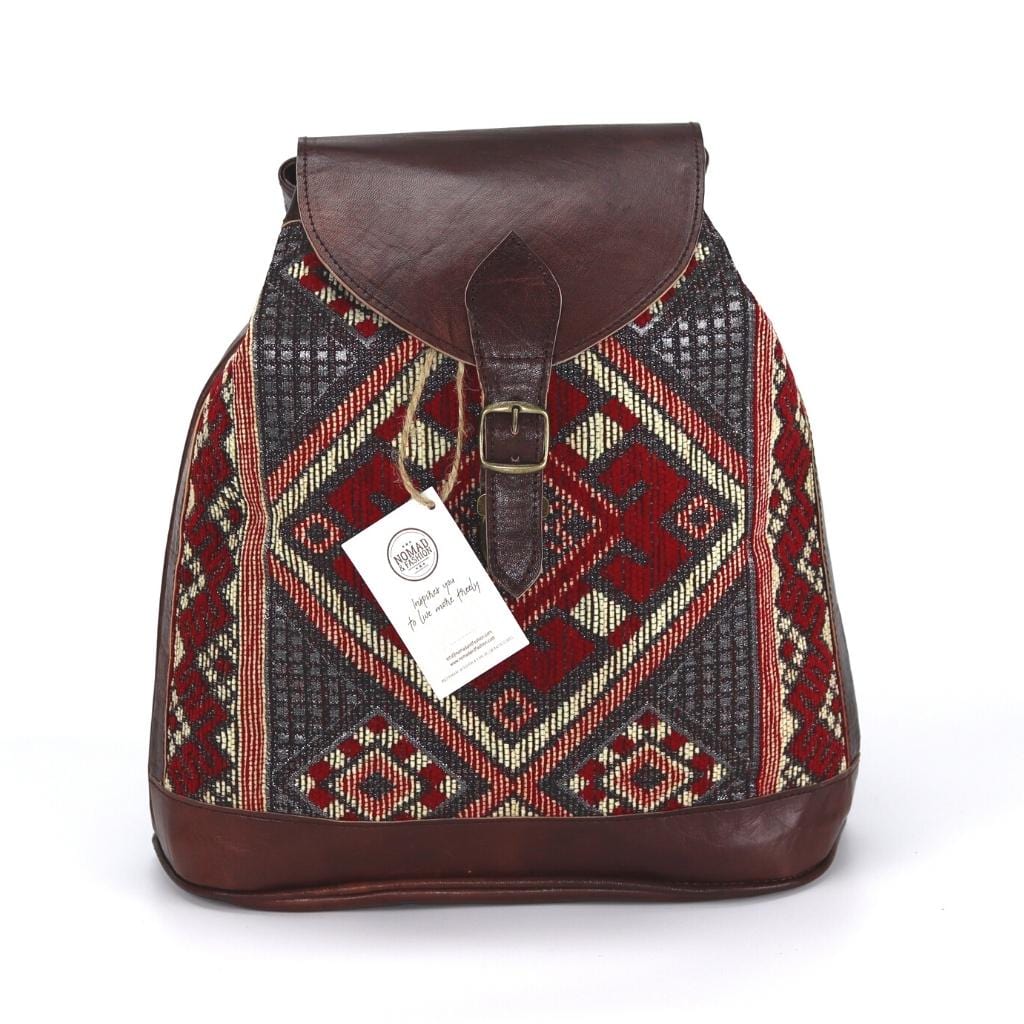 Handmade Backpack Rustic Boho style leather with kilim - Brooklyn Leather goods