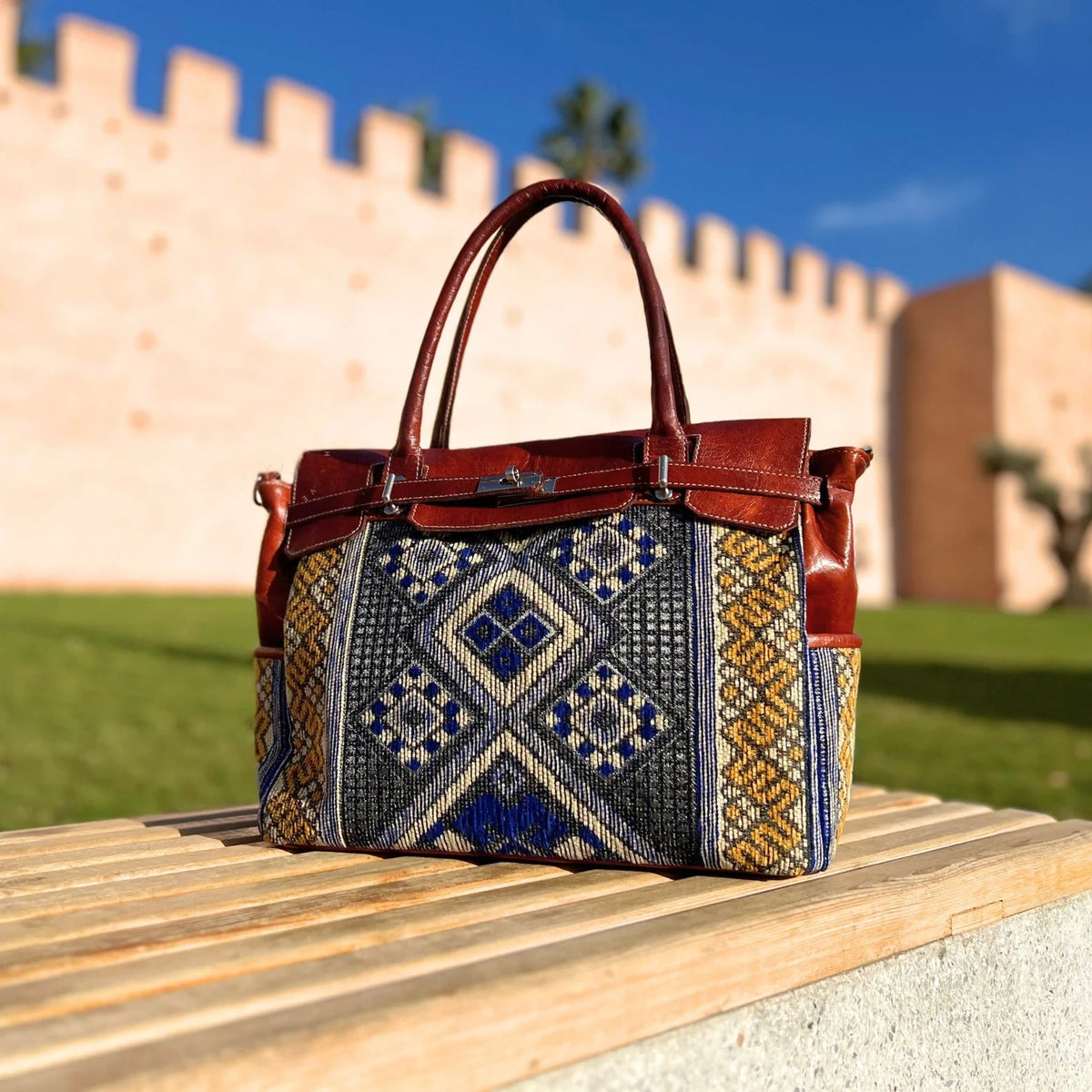 Kilim Shoulder Bag | Handwoven morrocan Wool kilim + Leather Trim | Brooklyn Leather Exclusive - Brooklyn Leather goods